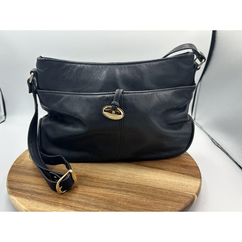 Etienne Aigner Shoulder Purse Black Leather Strap Hobo Bag Zip 90s Minimalist